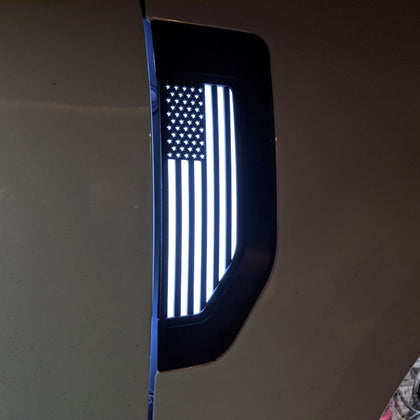Ikonic Badges LED American Flag Fender Badge Set - Fits 2017-2021 Ford® F250®, F350®, F450® - Black w/White LED
