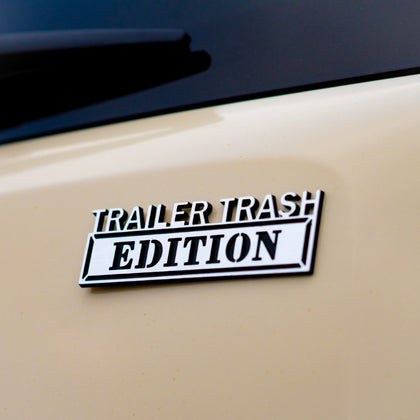 Trailer Trash Edition Badge - Brushed Silver and Gloss Black - Tape Backing