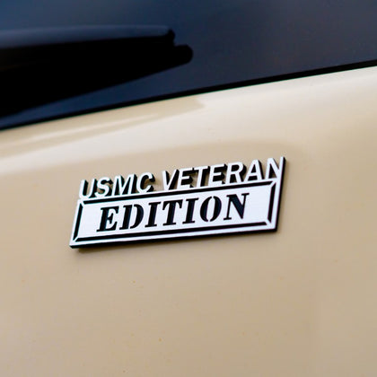 USMC Veteran Edition Badge - Brushed Silver and Gloss Black - Tape Backing