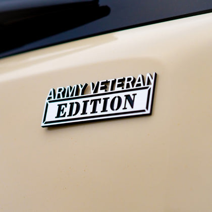 Army Veteran Edition Badge - Brushed Silver and Gloss Black - Tape Backing