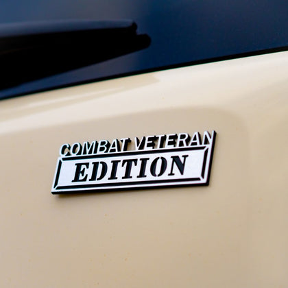 Combat Veteran Edition Badge - Brushed Silver and Gloss Black - Tape Backing