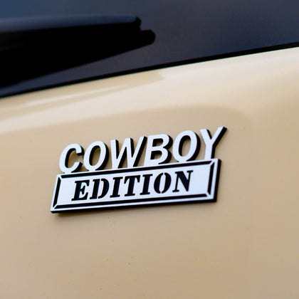 Cowboy Edition Badge - Brushed Silver and Gloss Black - Tape Backing