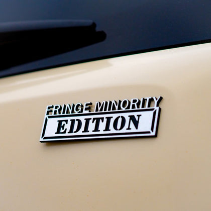 Fringe Minority Edition Badge - Brushed Silver and Gloss Black - Tape Backing
