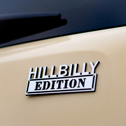 Hillbilly Edition Badge - Brushed Silver and Gloss Black - Tape Backing