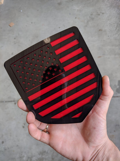 American Flag Badge by Ikonic Badges- Fits 2009-2018 Dodge® Ram® Tailgate -1500, 2500, 3500 - Black on Red