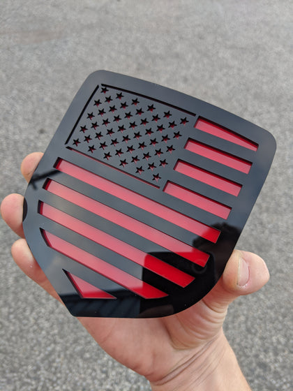 American Flag Badge by Ikonic Badges - Fits 2009-2012 Dodge® Ram® Grille - 1500, 2500, 3500 - Black on Red
