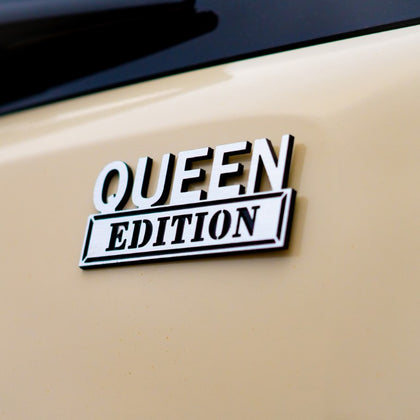 Queen Edition Badge - Brushed Silver and Gloss Black - Tape Backing