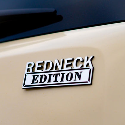 Redneck Edition Badge - Brushed Silver and Gloss Black - Tape Backing