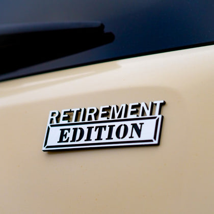 Retirement Edition Badge - Brushed Silver and Gloss Black - Tape Backing